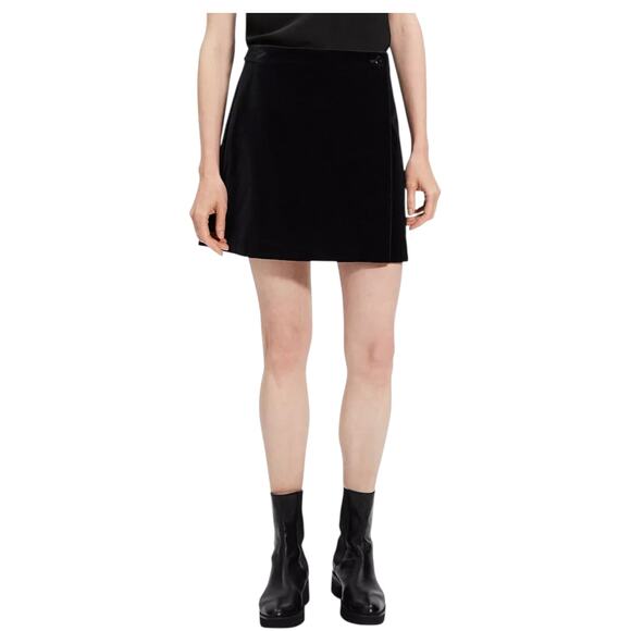 Theory Velvet Wrap Mini Skirt Black Size 14 - Picture 1 of 10